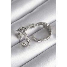 Yıldız Ticaret Mey Ithalat® Pirinç Gümüş Renk Zirkon Taşlı Yılan Model Kadın Küpe