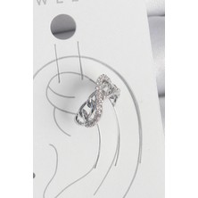 Yıldız Ticaret Mey Ithalat® Pirinç Gümüş Renk Zirkon Taşlı Zincir Sonsuzluk Model Kadın Kıkırdak Küpe