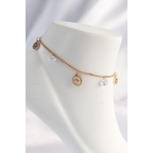 Yıldız Ticaret Mey Ithalat® 316L Çelik Gold Renk Zirkon Taşlı Yıldızlı Halhal