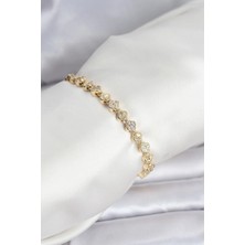 Yıldız Ticaret Mey Ithalat® Pirinç Gold Renk Vıp Seri Sıralı Yonca Model Zirkon Taşlı Kadın Bileklik