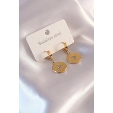 Yıldız Ticaret Mey Ithalat® Çelik Gold Renk Kutup Yıldızı Işleme Zirkon Taşlı Kadın Küpe