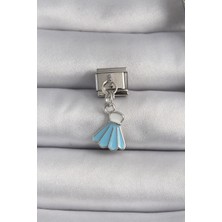 Yıldız Ticaret Mey Ithalat® 316L Çelik Gümüş Renk Mavi Renk Sallantı Elbise Model Nomination Charm