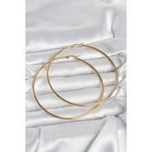Yıldız Ticaret Mey Ithalat® 316L Çelik Gold Renk 80 mm Kadın Halka Küpe