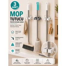 Special Action Mop Tutucu Duvar Askısı 3 Adet Çok Amaçlı Süpürge Paspas Sap Tutucu Delmeden Montaj Güçlü Tutuş Banyo Mutfak Organizer