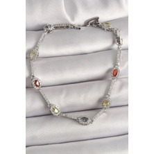 Yıldız Ticaret Mey Ithalat® Pirinç Gümüş Renk Renkli Zirkon Taşlı Damla Taş Model Kadın Bileklik