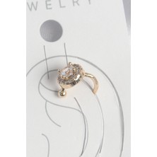 Yıldız Ticaret Mey Ithalat® Pirinç Gold Renk Zirkon Taşlı Kadın Kıkırdak Küpe