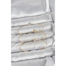 Yıldız Ticaret Mey Ithalat® Gold Renk Zirkon Taşlı Pirinç 3'lü Kadın Bileklik Kombini