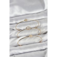 Yıldız Ticaret Mey Ithalat® Zirkon Taşlı Gold Renk Tek Taş Model 3'lü Kadın Bileklik Kombini