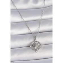 Yıldız Ticaret Mey Ithalat® 316L Çelik Gümüş Renk Zincir Zirkon Taşlı Pusula Model Kadın Kolye