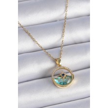 Yıldız Ticaret Mey Ithalat® 316L Çelik Zincir Gold Renk Zirkon Taşlı Deniz Görünüm Kutup Yıldız Model Kadın Kolye