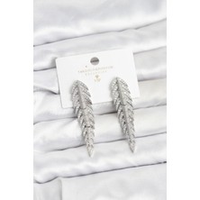 Yıldız Ticaret Mey Ithalat® Pirinç Gümüş Renk Balık Sırtı Model Zirkon Taşlı Kadın Küpe