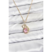 Yıldız Ticaret Mey Ithalat® 316L Çelik Zincir Gold Renk Pembe Kuğu Model Zirkon Taşlı Kadın Kolye