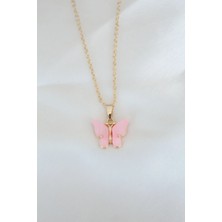 Yıldız Ticaret Mey Ithalat® Gold Kaplama Pembe Sedefli Kelebek Kolye