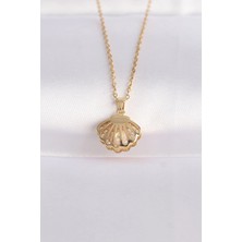 Yıldız Ticaret Mey Ithalat® 316L Çelik Zincir Altın Renk Zirkon Taşlı Inci Detay Istiridye Kolye