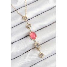 Yıldız Ticaret Mey Ithalat® Pirinç Zincir Pembe Gold Renk Zirkon Taşlı Y Kolye