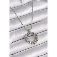 Yıldız Ticaret Mey Ithalat® 316L Çelik Gümüş Renk Zincir Zirkon Taş Detaylı Bombeli Halka Model Kadın Kolye