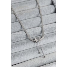 Yıldız Ticaret Mey Ithalat® 316L Çelik Gümüş Renk Italyan Zincir Model Simli Kelebek Figür Kadın Kolye