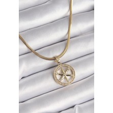 Yıldız Ticaret Mey Ithalat® 316L Çelik Gold Renk Italyan Zincir Zirkon Taşlı Kutup Yıldız Model Kadın Kolye