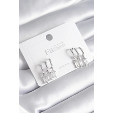 Yıldız Ticaret Mey Ithalat® Pirinç Gümüş Renk 3'lü Sallantı Zirkon Taşlı Küpe
