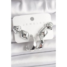 Yıldız Ticaret Mey Ithalat® Gümüş Renk Kalp Halka Figür Ccb Plastik Kadın Küpe Seti