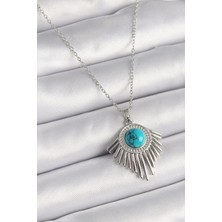 Yıldız Ticaret Mey Ithalat® 316L Çelik Gümüş Renk Zincir Mavi Boncuklu Zirkon Taşlı Kadın Kolye