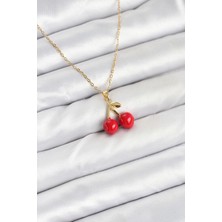 Yıldız Ticaret Mey Ithalat® 316L Çelik Zincir Gold Renk Kiraz Model Kadın Kolye
