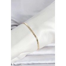 Yıldız Ticaret Mey Ithalat® cm 14K Gold Renk Yassı Ezme Zincir Model Kadın Bileklik