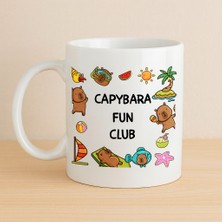 Sibelora Home Capybara Fun Club Yazılı Eğlenceli Tasarım Kupa Model 237 Sevimli Baskılı Seramik Kahve Kupası