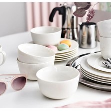 IKEA 4 Adet Çizgili Kase Çap: 13 cm 4'lü Set Çorba Kasesi Porselen Sunum Kasesi Beyaz Renk