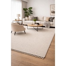 Prestij Home Beyaz Gri Yumuşak Dokulu Bukle Halı Kilim Salon Mutfak Koridor Yolluk Dokuma Makine Halısı