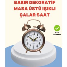 Belle Fusion Mey Ithalat® Metal Bronz Nostaljik Masa Saati Alarmlı Büyük Boy Sessiz Mekanizmalı