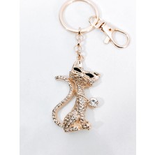 Moncuk Design Zirkon Taşlı Rose Gold Kedi Figürlü Lüks Anahtarlık & Çanta Aksesuarı