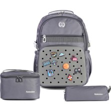 Alanç Gift Ultra Lüks Aksesuarlı 3'lü Set Çocuk İlkokul Çantası Kalemlik Termal Beslenme Çantalı Sırt Çantası