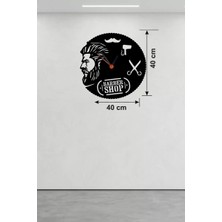Mey İthalat Mey Ithalat® Berber Kuaför Tasarım Ahşap Duvar Saati - 40X40 cm Berber Dekorasyonu