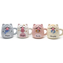 Eco Port Özel Tasarım 3D Kedi Figürlü Kapaklı Kaşıklı Kupa Bardak ALK5029