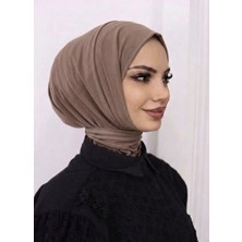 Fresco Scarfs Kadın Tesettür Çıt Çıtlı Hijap Bone Hazır Türban Eşarp Şal Vizon