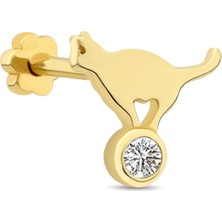 Ethem Gold 14 Ayar Taşlı Kedi Altın Tragus Piercing