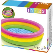 isiltikidsmoda Intex 3 Boğumlu Gökkuşağı Desenli Şişirilebilir Zeminli Bebek Havuzu 86CM - 58924 (Lisinya)