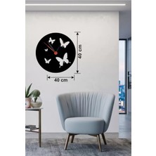 Mey İthalat Mey Ithalat® Uçuşan Kelebekler Tasarım Ahşap Duvar Saati - 40X40 cm Dekoratif