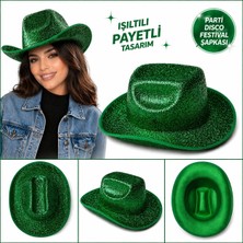 Mey İthalat Mey Ithalat® Parlak Yeşil Kovboy Şapka Kadın Erkek Parti Disco Festival Şapkası