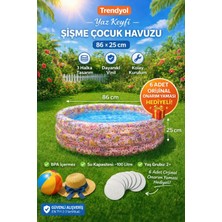 Özgürce Çiçek Desenli 86X25 cm Şişme Çocuk Havuzu Bahçe Için 6 Adet Onarım Yaması Hediye