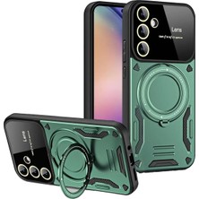 Newface Muratech New  Galaxy S24 Fe Kılıf Joy Lens Standlı Kapak - Koyu Yeşil