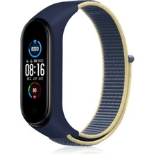 Mey İthalat Mey Ithalat®   Mi Band 4 Hasırlı Cırtcırtlı Kordon - Sarı-Lacivert