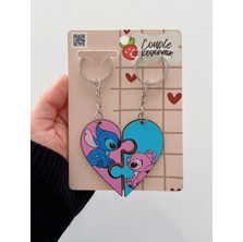 Deryora Stitch ve Angel Temalı Puzzle Çift Anahtarlığı - Lilo Stitch Sevgili ve Arkadaş Hediyesi