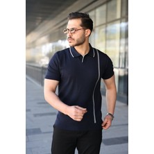 Cotton Lab Cottonlab Erkek Çizgi Detaylı Yakalı Triko Tişört