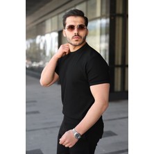 Pusula Sepeti Erkek Bisiklet Yaka Petek Dokulu Kısa Kollu Triko Tişört