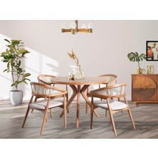 Dekorew Bohem Kayın Yuvarlak Kelebek Ayakli Masa Hasirli Sandalye Takımı 100X100CM-SILINEBILIR Kumaş