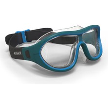 Özgürce Mavi/siyah Yüzücü Maskesi, Şeffaf Cam, Standart Boy, Eğimli Tasarım