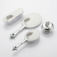 Ceyyiz Silver Başak Figürlü Beyaz Ayna Fırça Tarak Seti