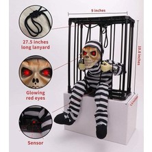 Mey İthalat Mey Ithalat® Hareketli Sesli Sensörlü Mahkum Görünümlü Kuru Kafa Iskelet Dekorasyon 22X27 C